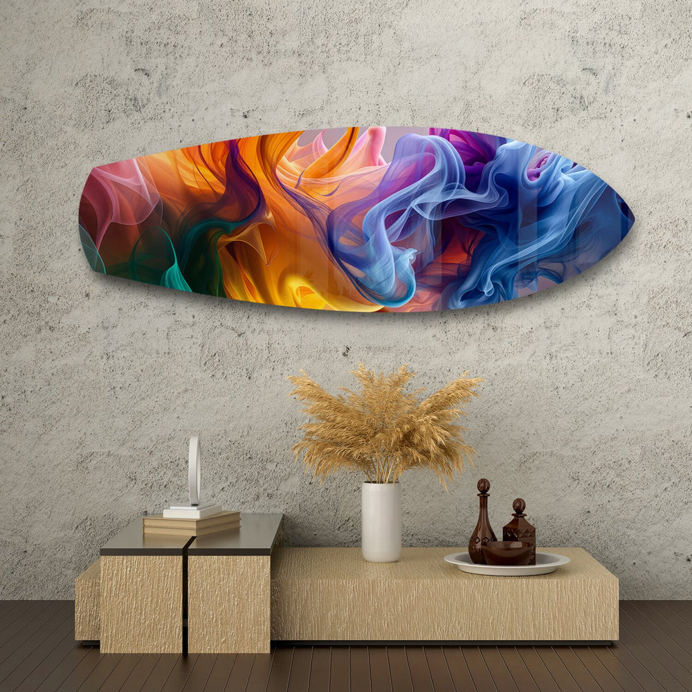 Multicolor Smoke Swirl Abstract Glass Wall Art.
