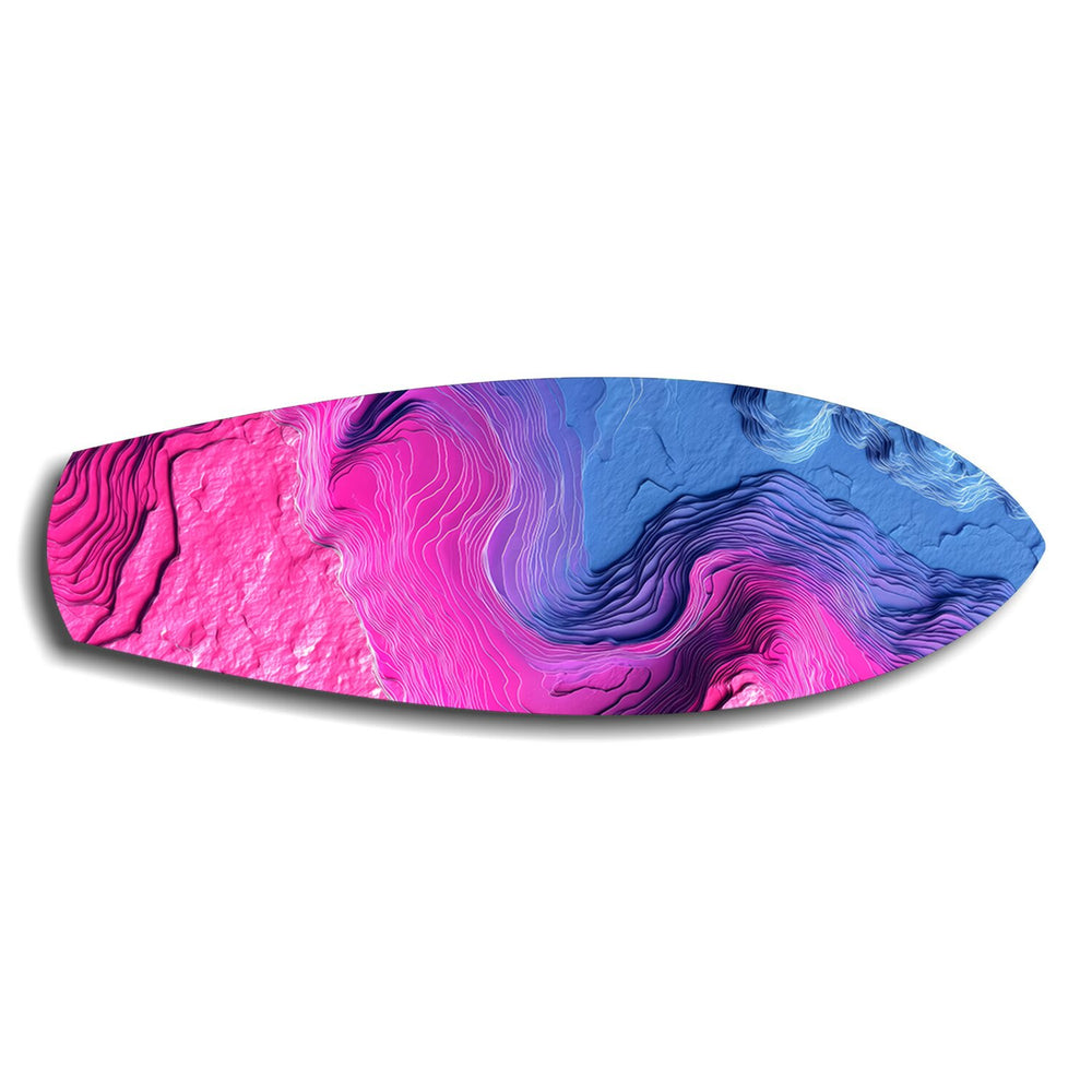 Pink Blue Topographic Wave Abstract Glass Wall Art.
