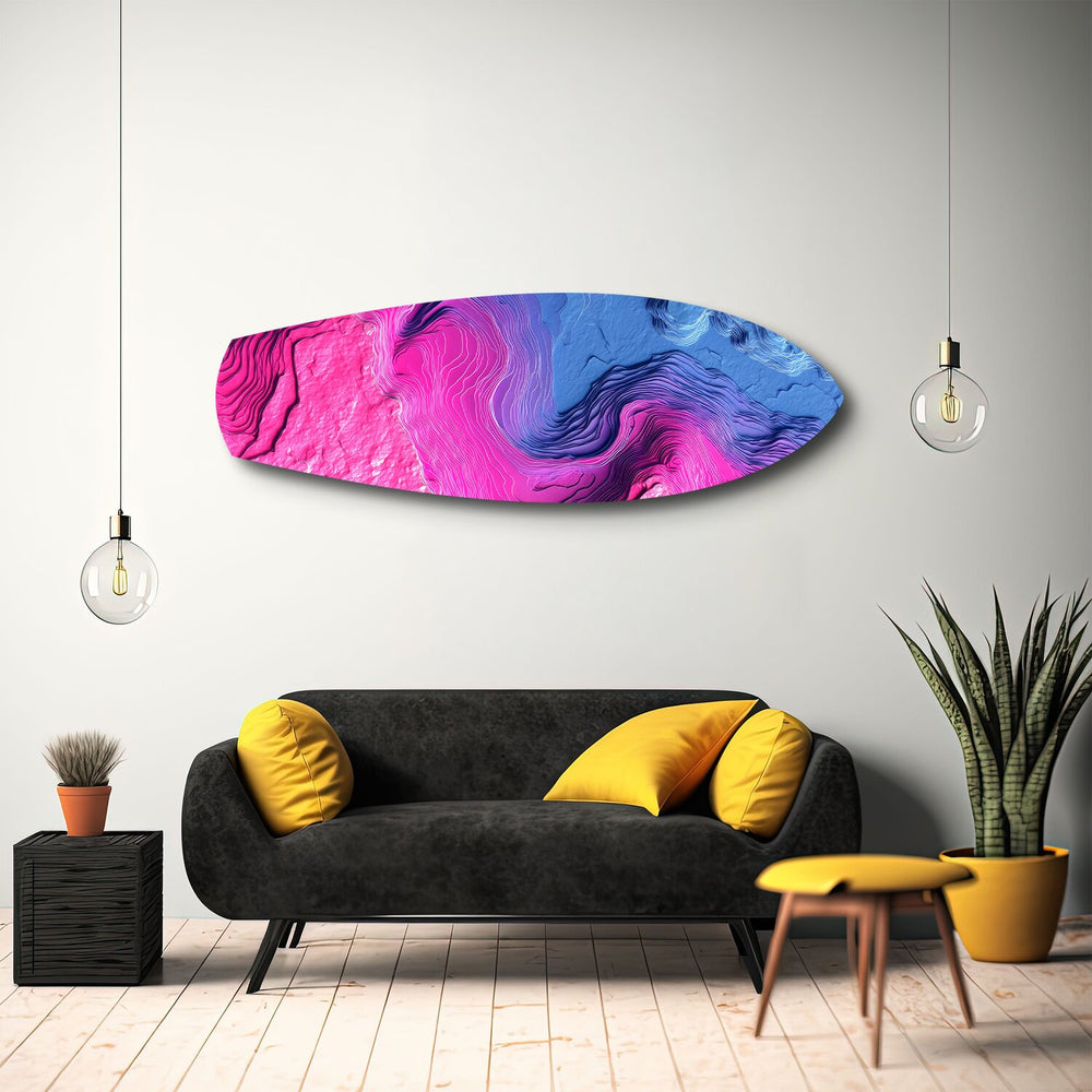 Pink Blue Topographic Wave Abstract Glass Wall Art.