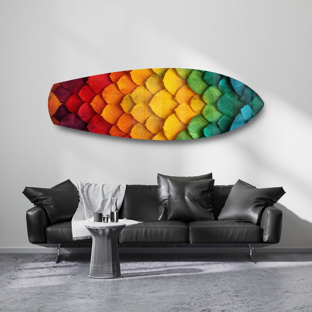 Rainbow Layered Leaves Abstract Glass Wall Art.