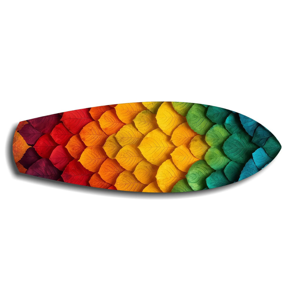 Rainbow Layered Leaves Abstract Glass Wall Art.