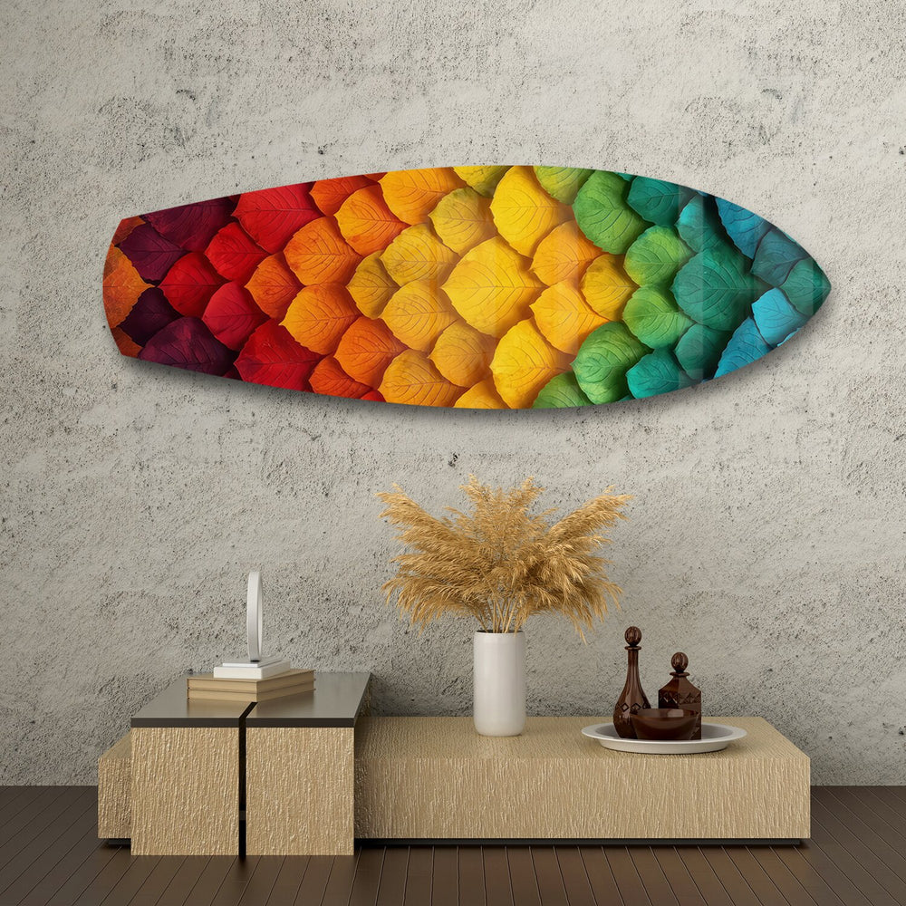 Rainbow Layered Leaves Abstract Glass Wall Art.