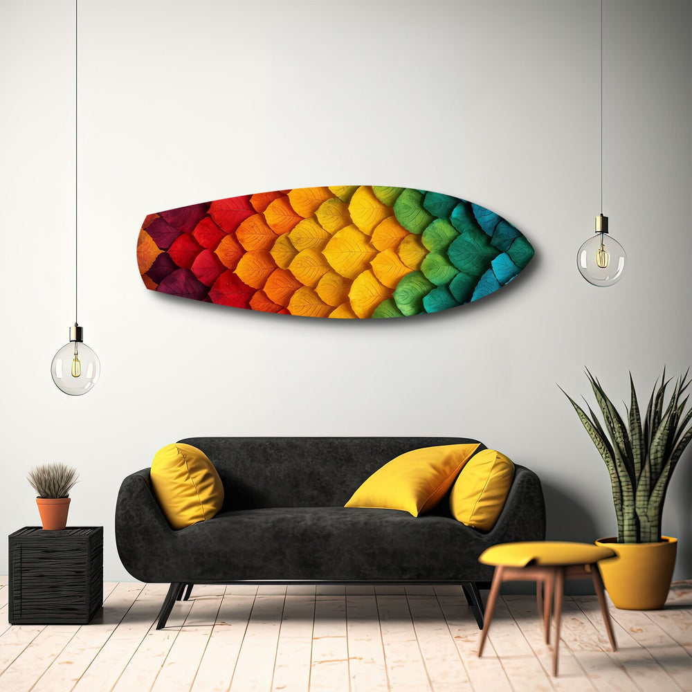 Rainbow Layered Leaves Abstract Glass Wall Art.