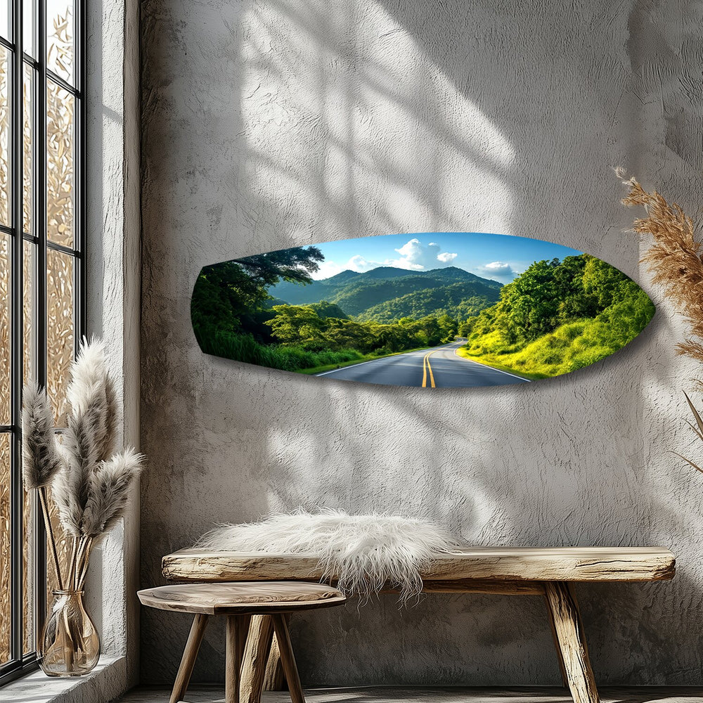 Forest Mountain Road Landscape Glass Wall Art.