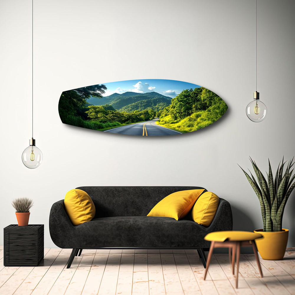 Forest Mountain Road Landscape Glass Wall Art.