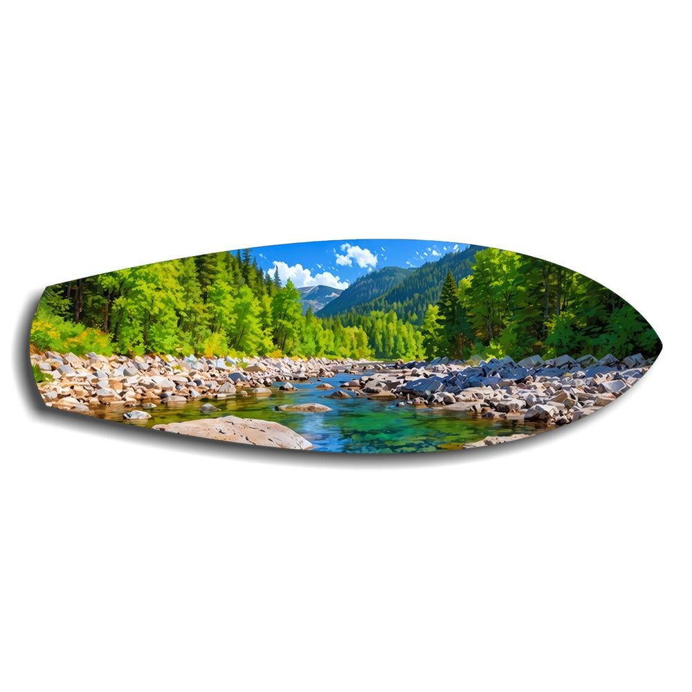 Mountain River Forest Landscape Glass Wall Art.