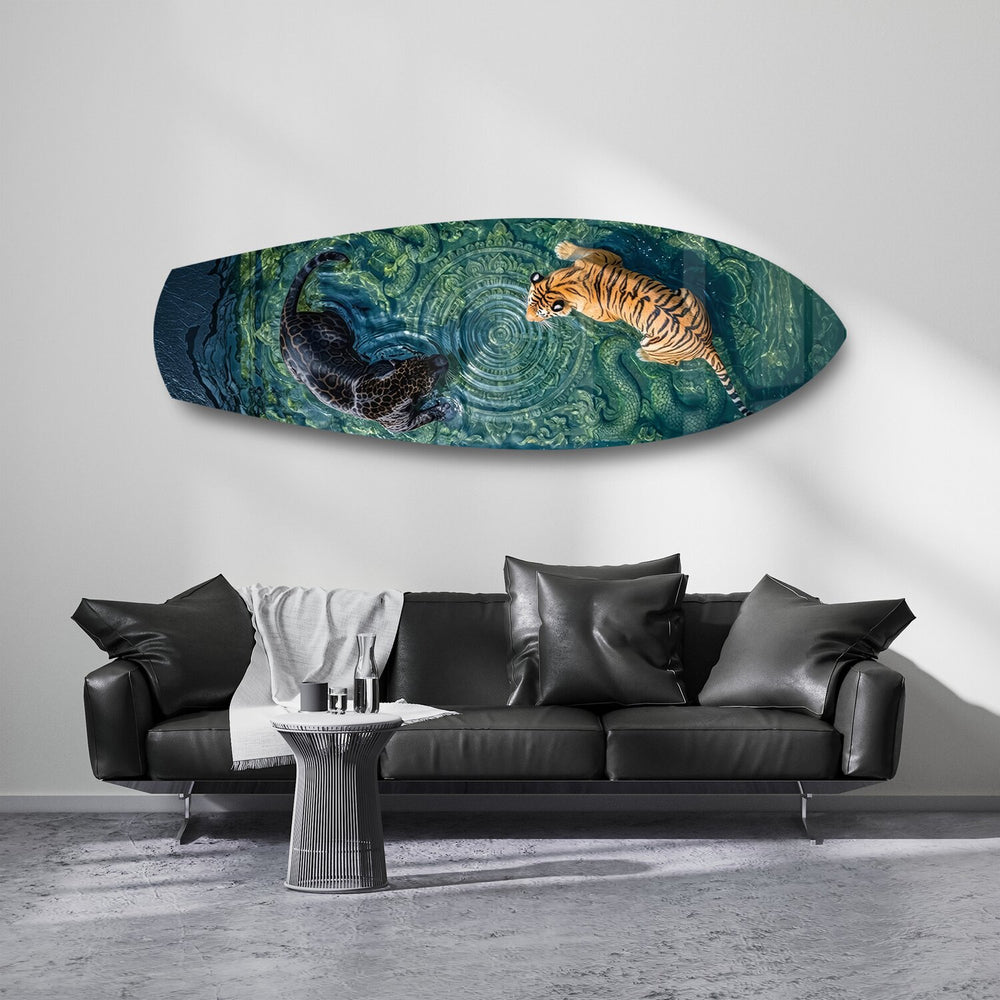 Tiger and Panther Ornamental Water Glass Wall Art.