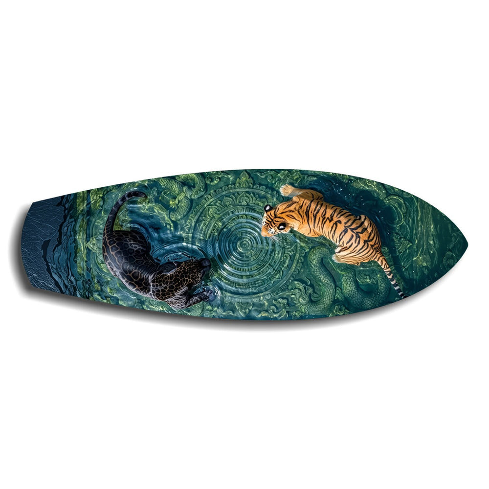 Tiger and Panther Ornamental Water Glass Wall Art.