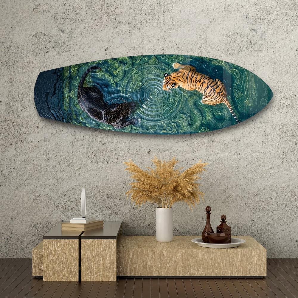 Tiger and Panther Ornamental Water Glass Wall Art.
