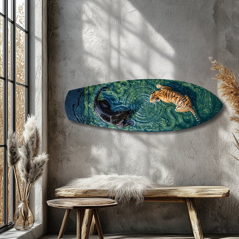 Tiger and Panther Ornamental Water Glass Wall Art.