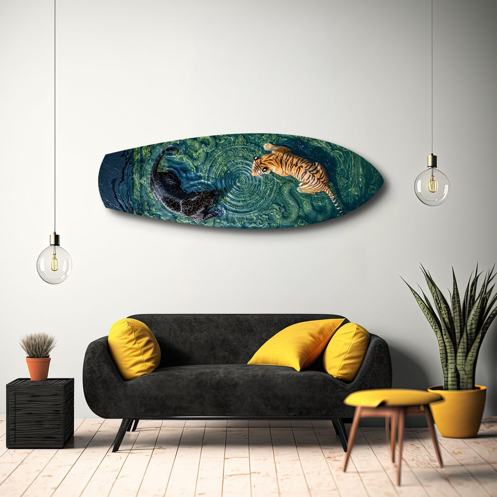 Tiger and Panther Ornamental Water Glass Wall Art.