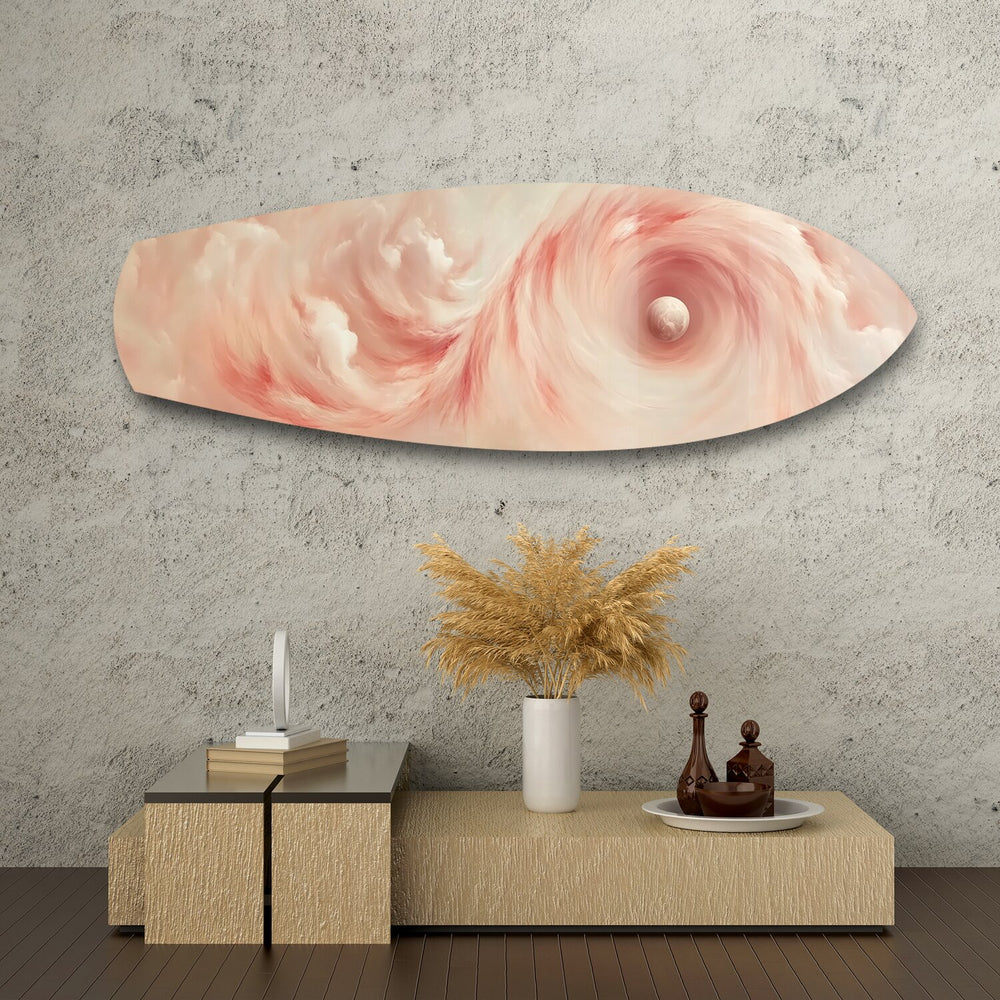 Abstract Pink Cloud Swirl Glass Wall Art.