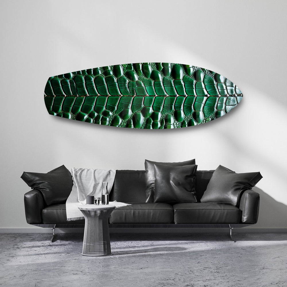 Emerald Crocodile Skin Glass Wall Art.