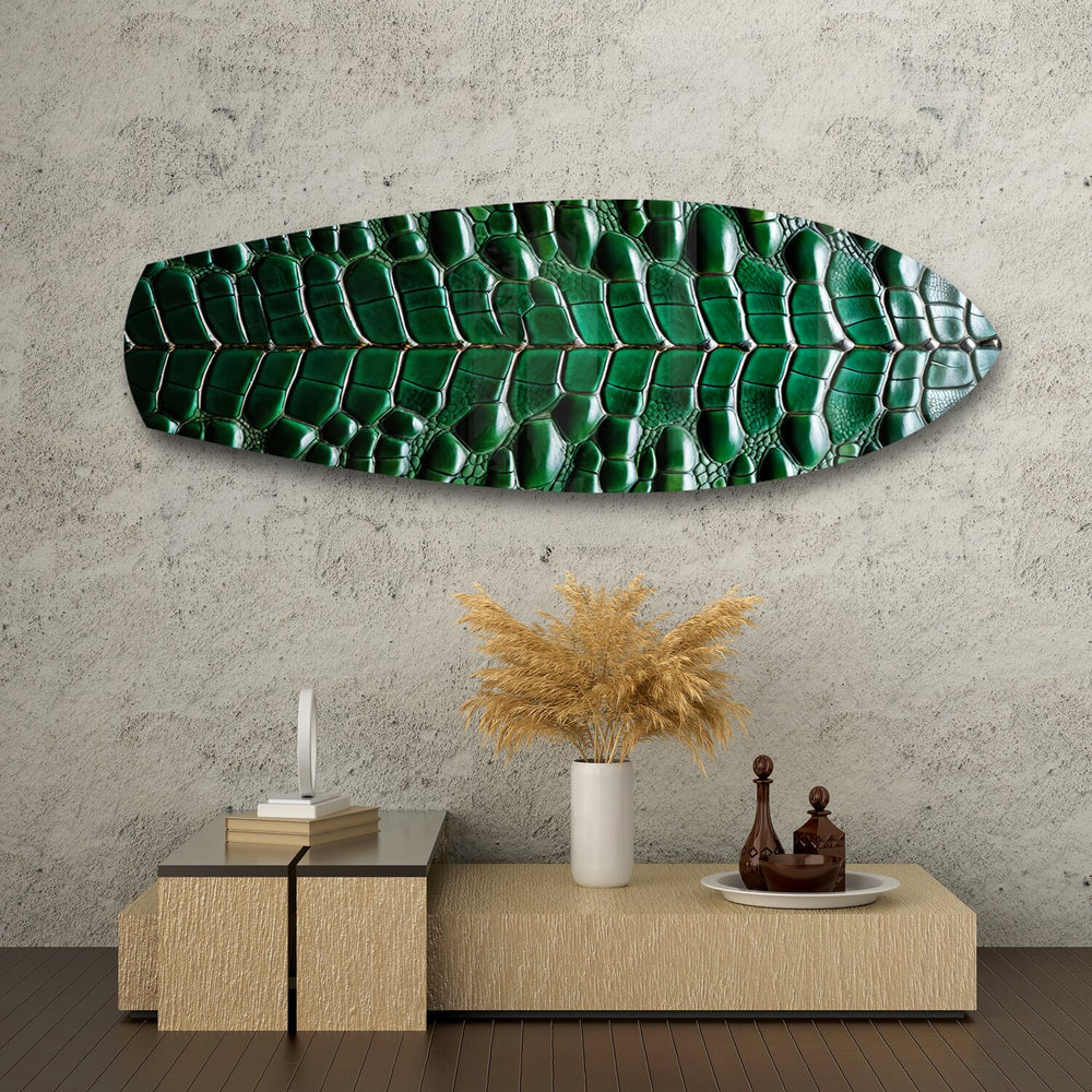 Emerald Crocodile Skin Glass Wall Art.