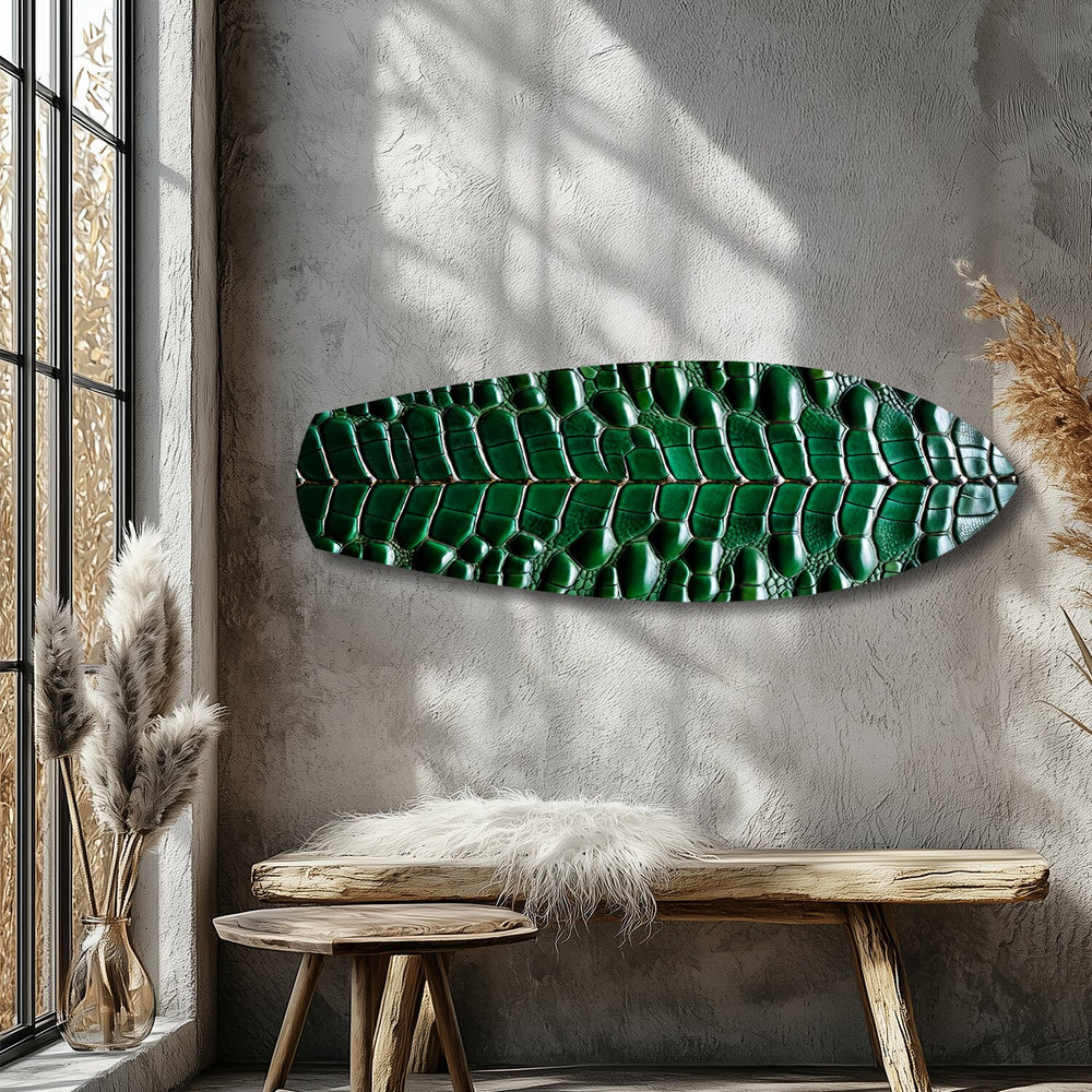 Emerald Crocodile Skin Glass Wall Art.