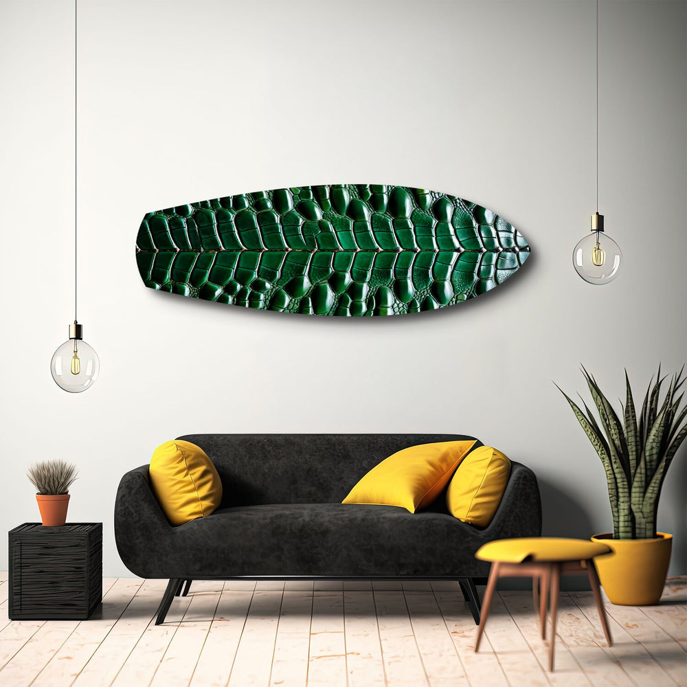 Emerald Crocodile Skin Glass Wall Art.
