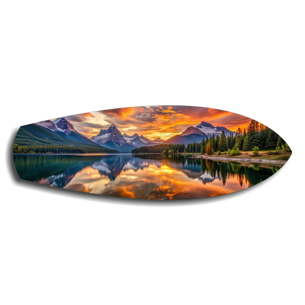 Mountain Lake Sunset Glass Wall Art.