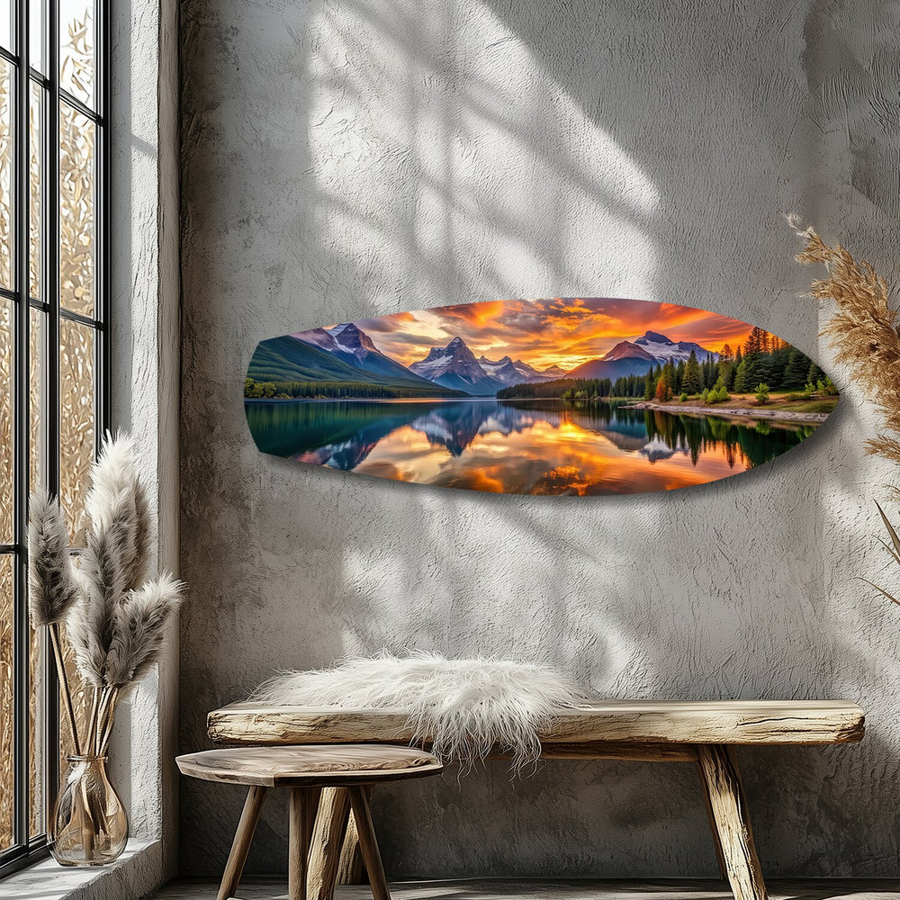 Mountain Lake Sunset Glass Wall Art.