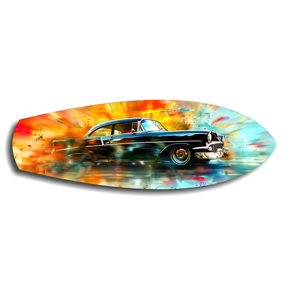 Classic Black Car Watercolor Glass Wall Art.