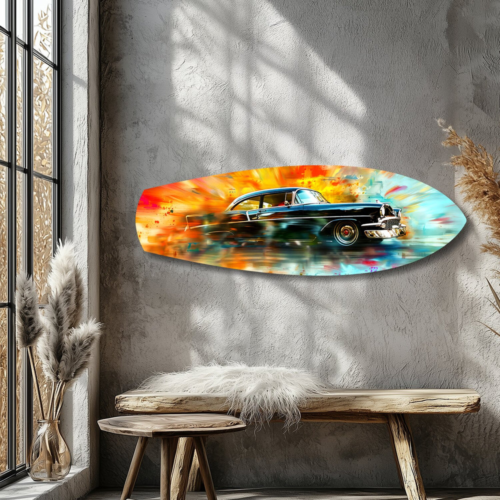Classic Black Car Watercolor Glass Wall Art.