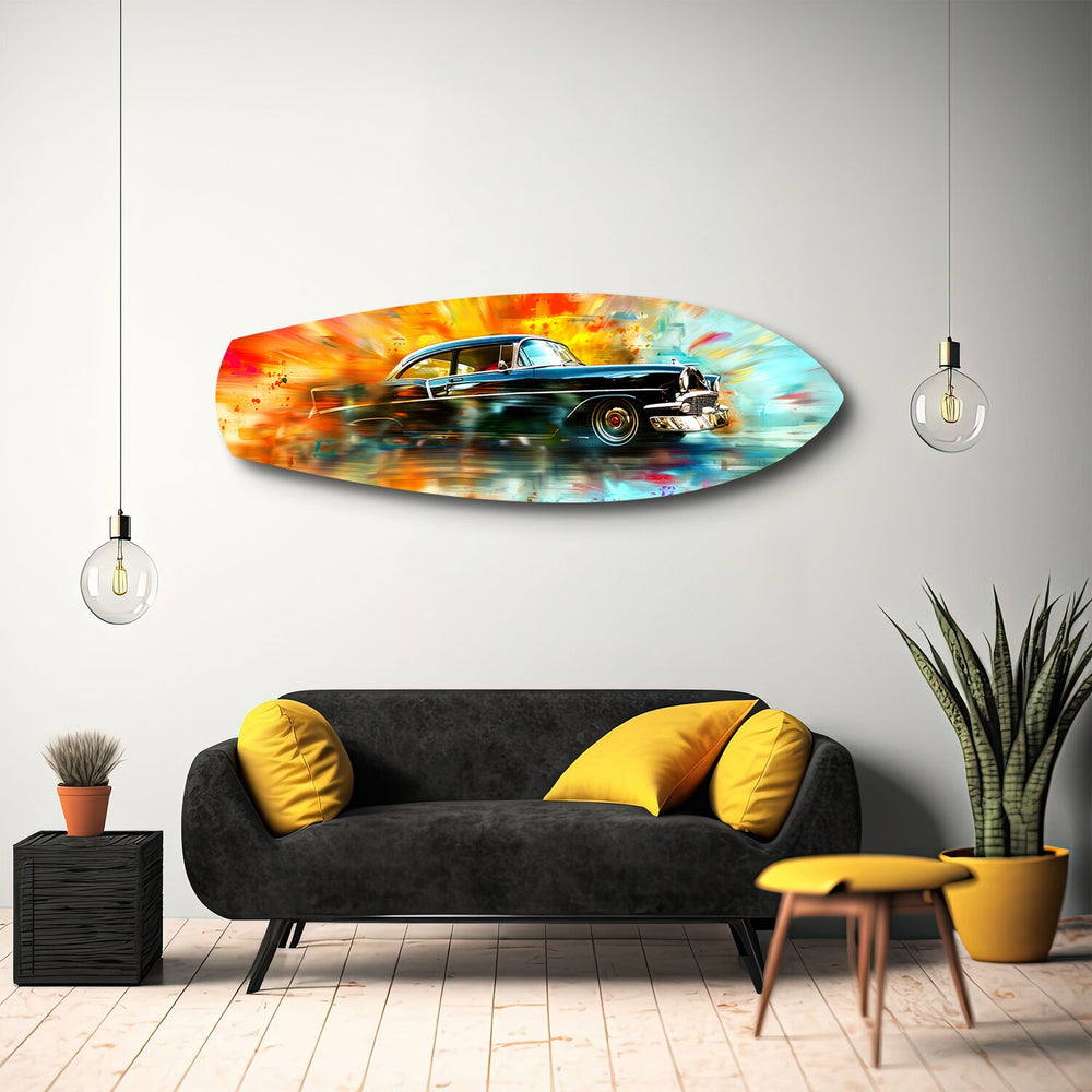 Classic Black Car Watercolor Glass Wall Art.