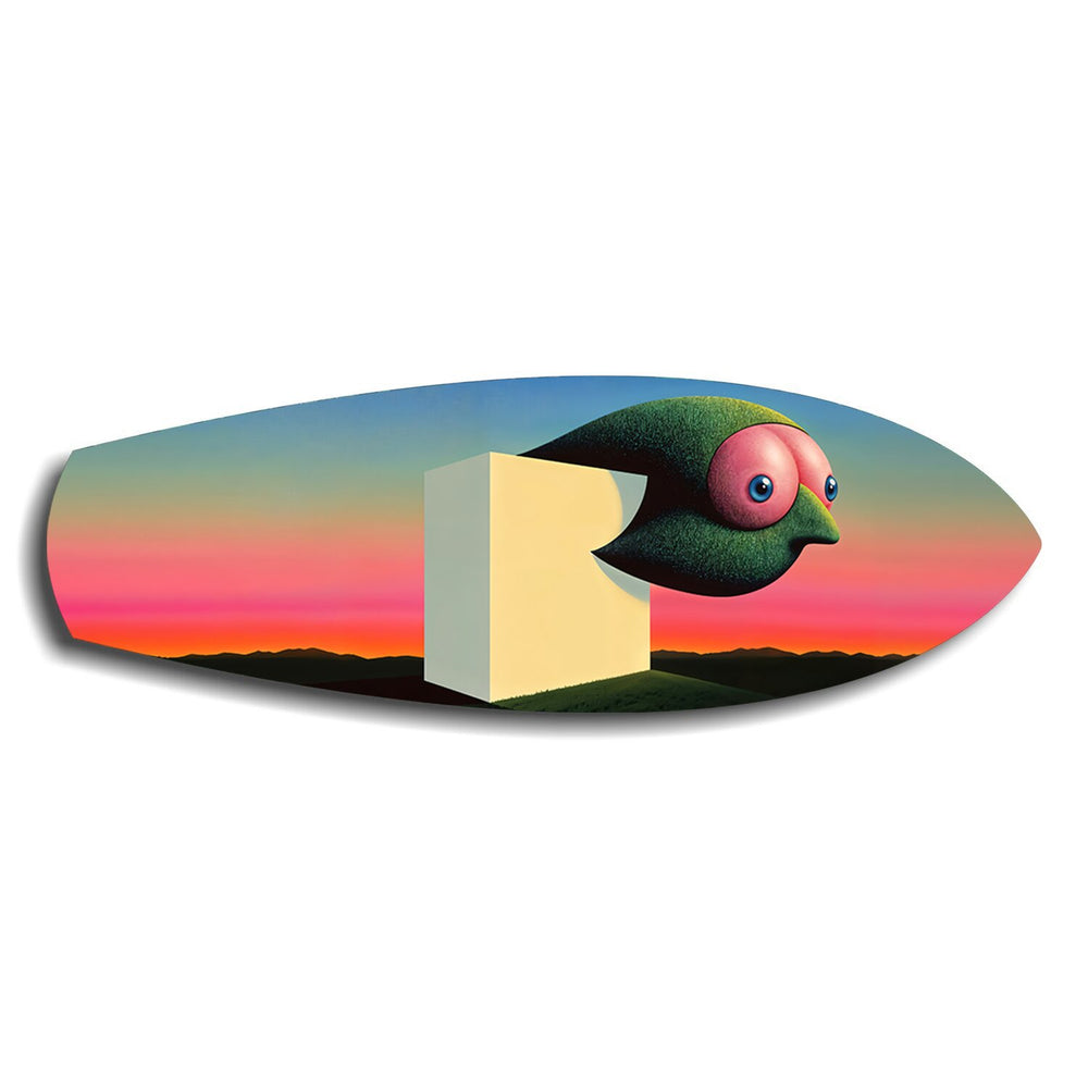 Surreal Bird Cube Sunset Glass Wall Art.
