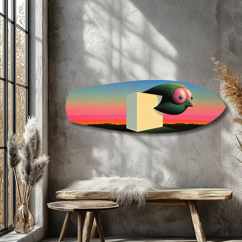 Surreal Bird Cube Sunset Glass Wall Art.
