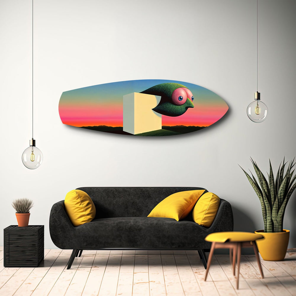 Surreal Bird Cube Sunset Glass Wall Art.