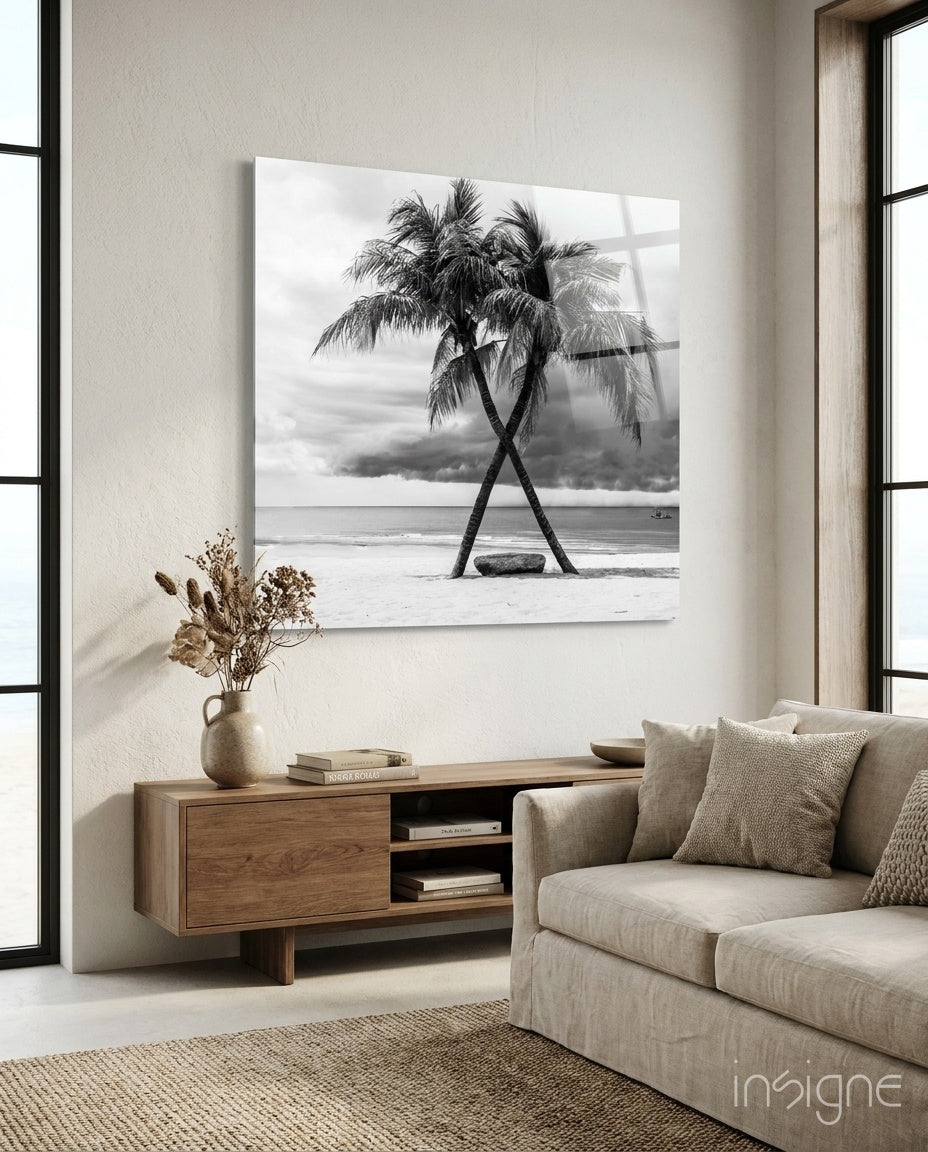 Palm Trees Glass Wall Art - Lifestyle preview in a designer interior
