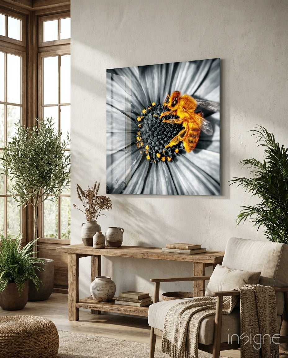 Bee Glass Wall Art - Lifestyle preview in a designer interior