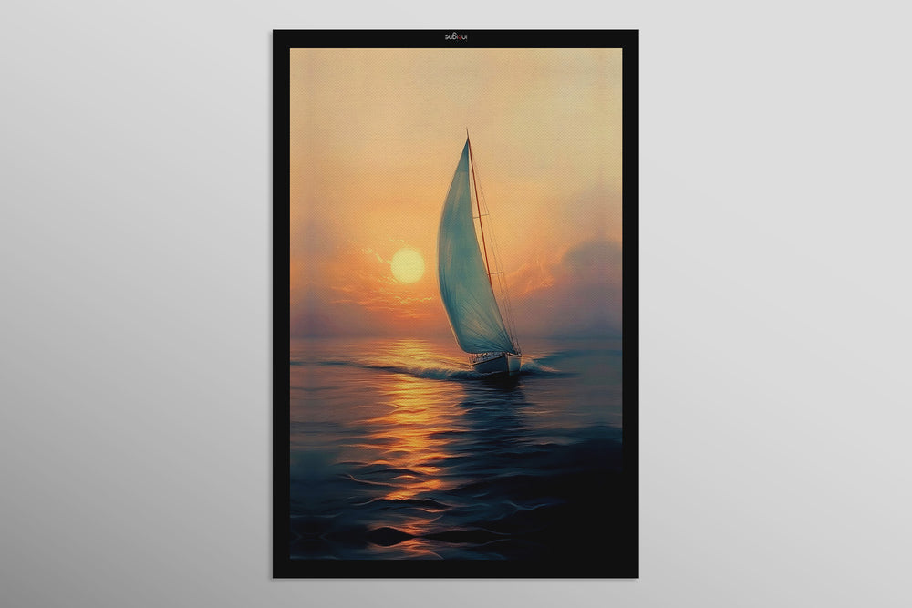 Azure Voyage: Golden Horizon — 3D Haptic Embossed High-Gloss Luxury Wall Art