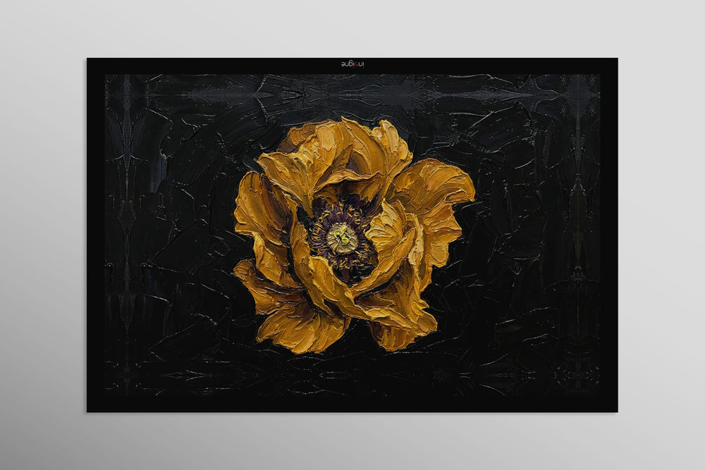 Gilded Obsidian Bloom — 3D Haptic Embossed High-Gloss Luxury Wall Art