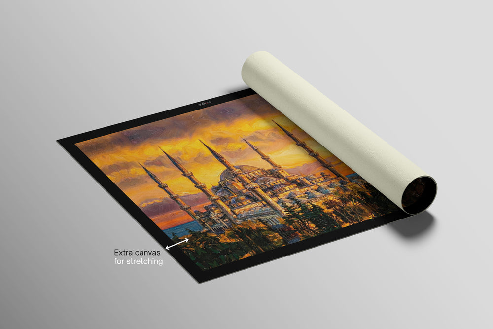 Golden Sunset Serenade: Blue Mosque — 3D Haptic Embossed High-Gloss Luxury Wall Art