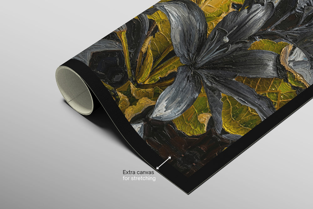 Noir Lilies & Gilded Shadows — 3D Haptic Embossed High-Gloss Luxury Wall Art