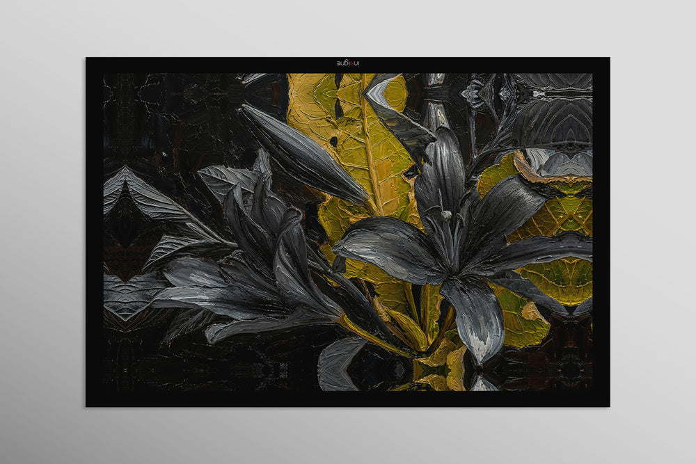 Noir Lilies & Gilded Shadows — 3D Haptic Embossed High-Gloss Luxury Wall Art