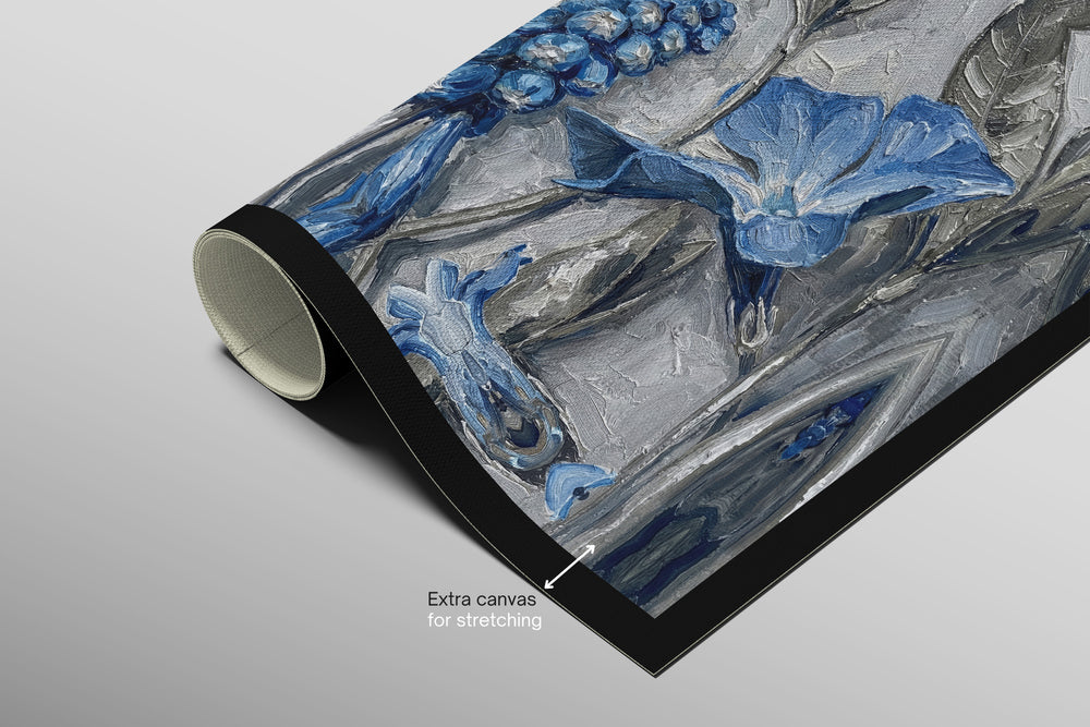 Sapphire Flora Relief — 3D Haptic Embossed High-Gloss Luxury Wall Art