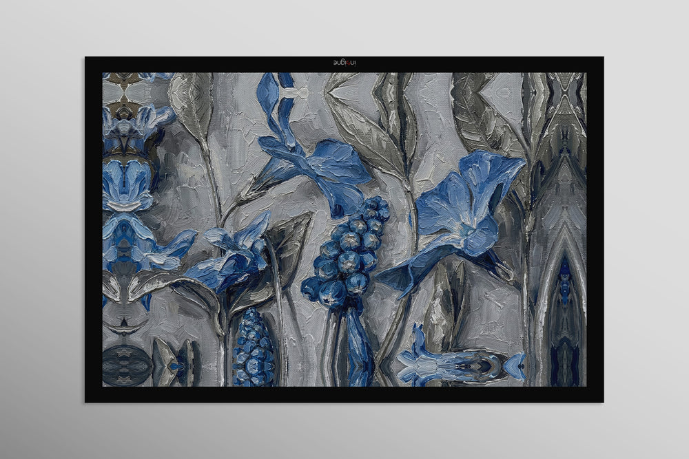 Sapphire Flora Relief — 3D Haptic Embossed High-Gloss Luxury Wall Art