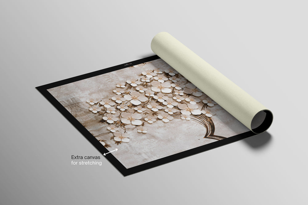 Ivory Floral Symphony — 3D Haptic Embossed High-Gloss Luxury Wall Art