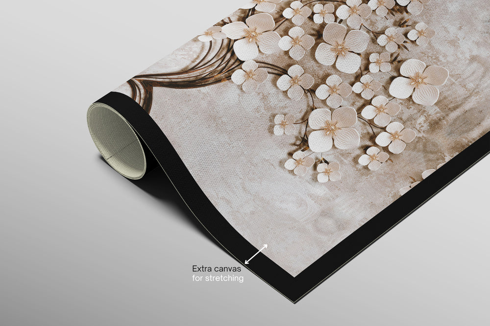 Ivory Floral Symphony — 3D Haptic Embossed High-Gloss Luxury Wall Art