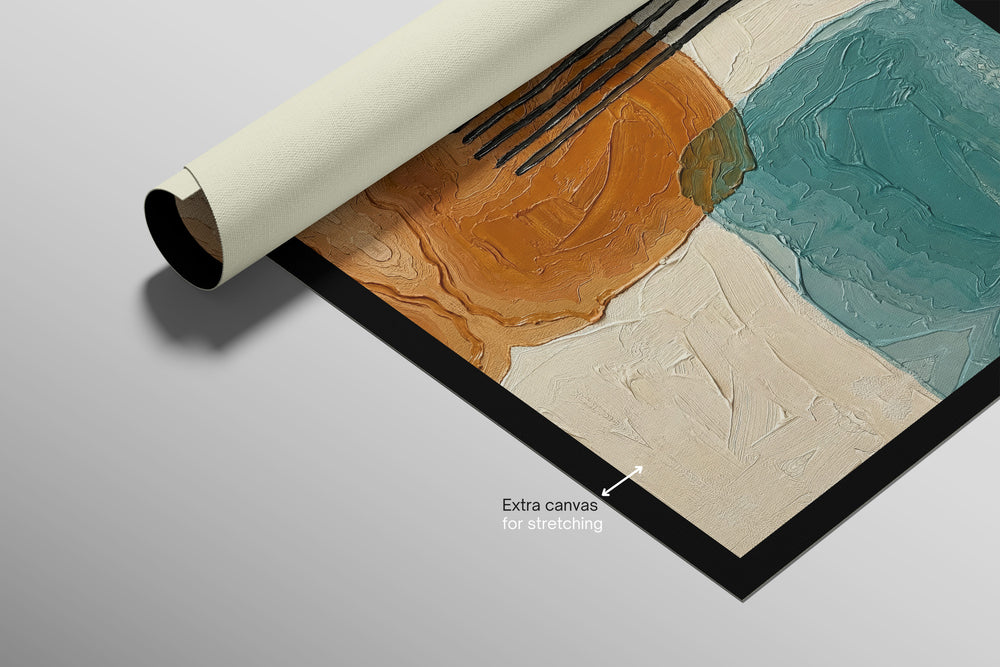 Ochre & Teal Linear Harmony — 3D Haptic Embossed High-Gloss Luxury Wall Art