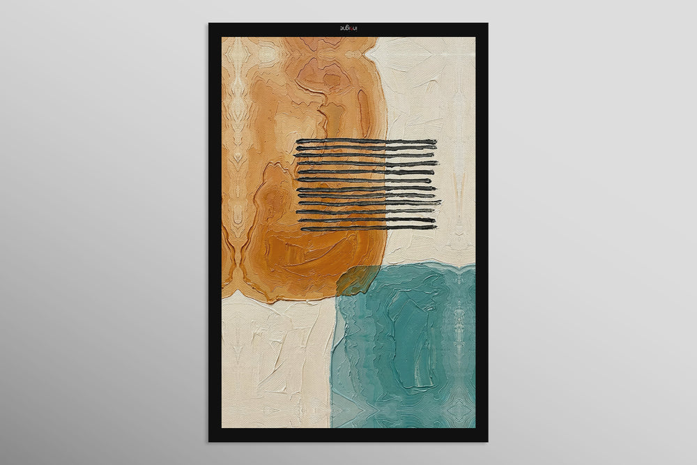 Ochre & Teal Linear Harmony — 3D Haptic Embossed High-Gloss Luxury Wall Art