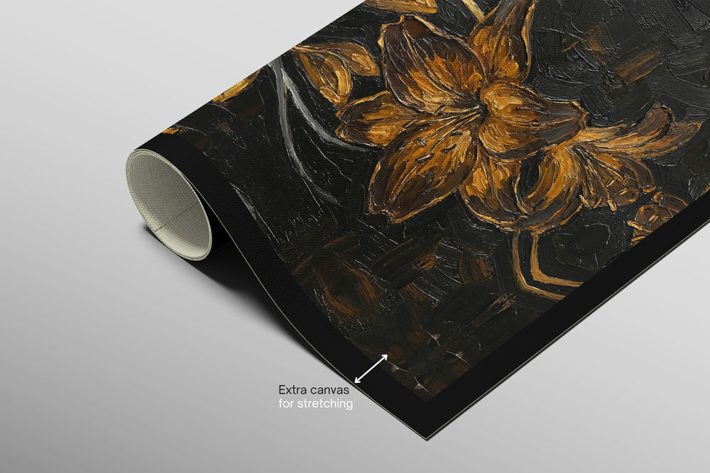 Gilded Ember Lilies — 3D Haptic Embossed High-Gloss Luxury Wall Art