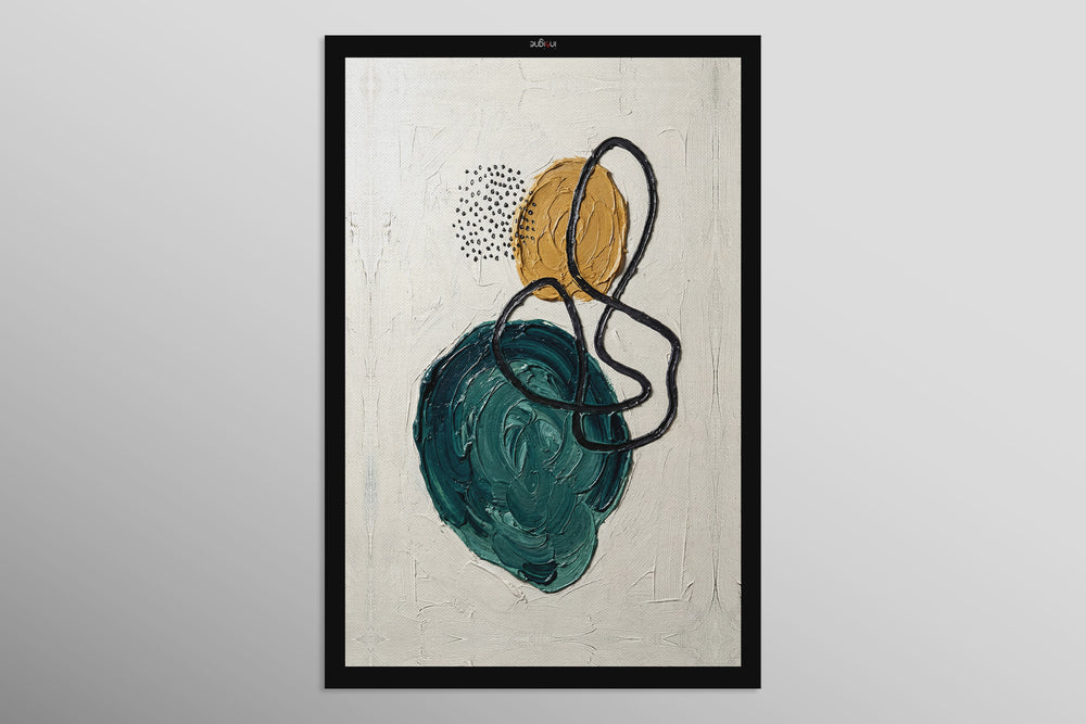 Teal & Ochre Abstract Loop — 3D Haptic Embossed High-Gloss Luxury Wall Art
