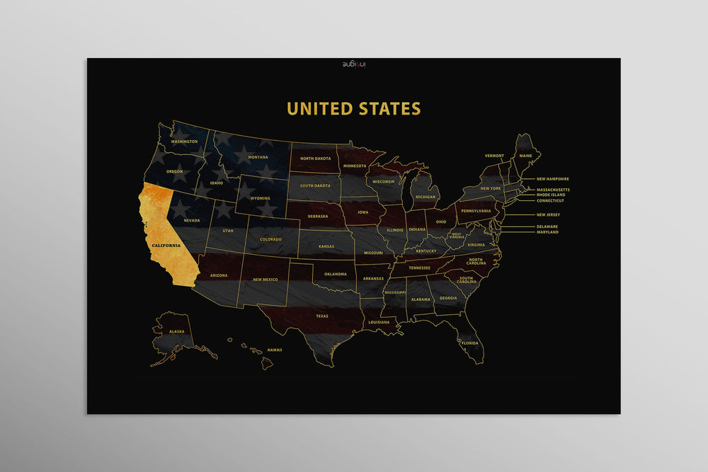 California State Map — Haptic 3D Embossed Metal Wall Art rolled canvas preview D