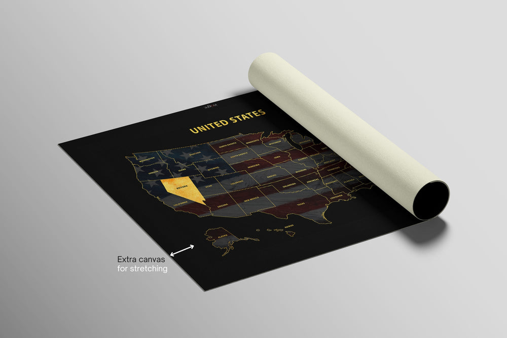 Nevada State Map — Haptic 3D Embossed Metal Wall Art rolled canvas preview A