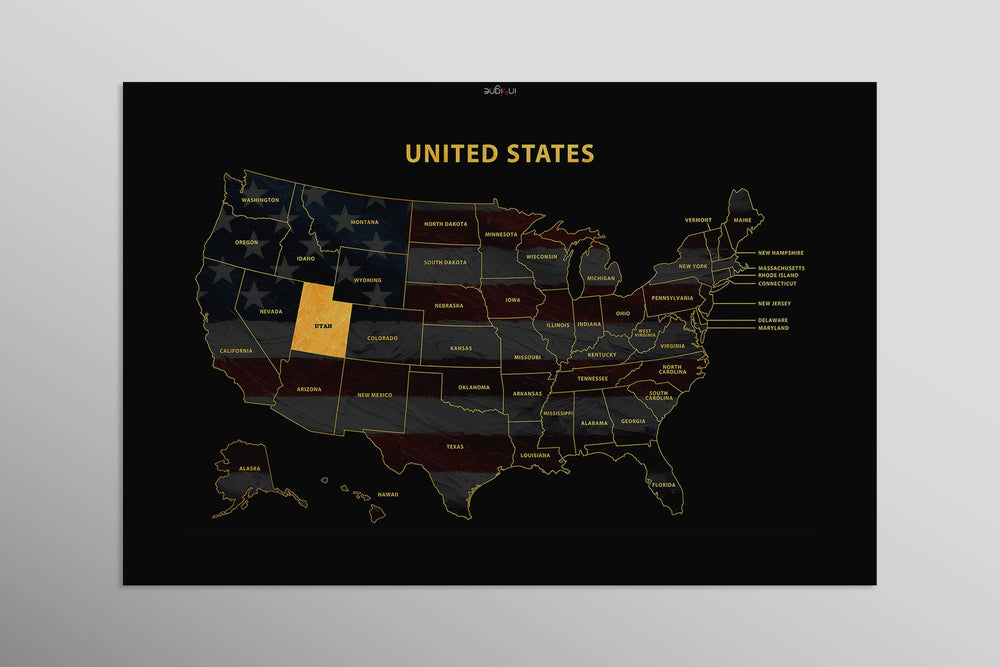 Utah State Map — Haptic 3D Embossed Metal Wall Art rolled canvas preview D