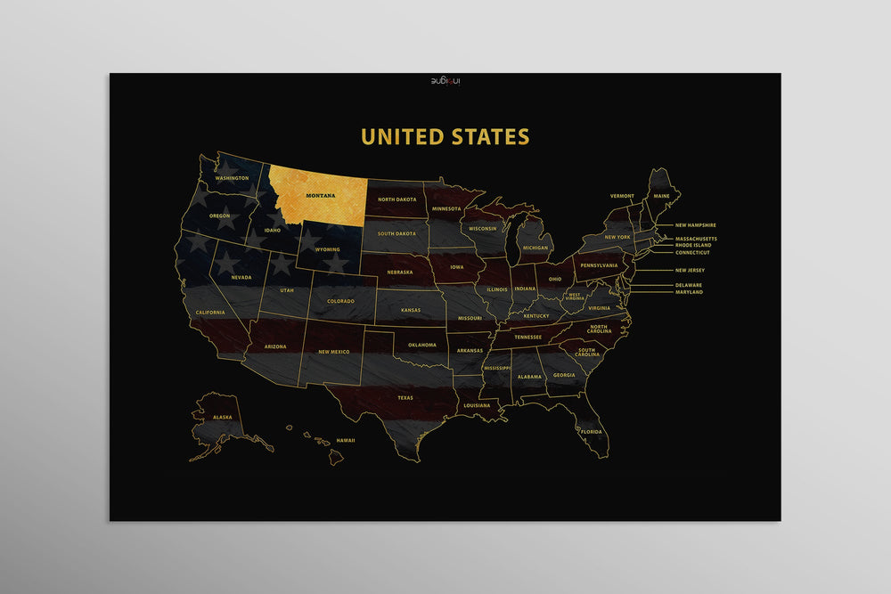 Montana State Map — Haptic 3D Embossed Metal Wall Art rolled canvas preview D
