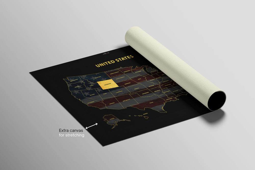 Wyoming State Map — Haptic 3D Embossed Metal Wall Art rolled canvas preview A