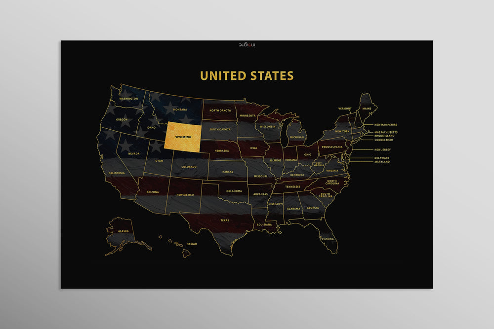 Wyoming State Map — Haptic 3D Embossed Metal Wall Art rolled canvas preview D