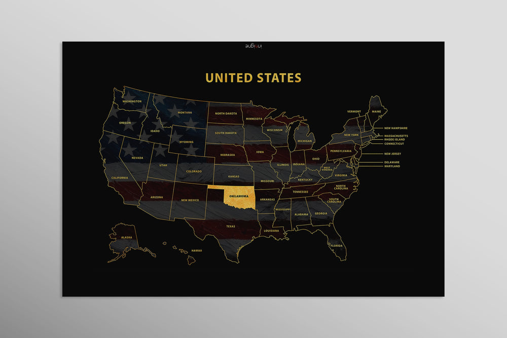 Oklahoma State Map — Haptic 3D Embossed Metal Wall Art rolled canvas preview D